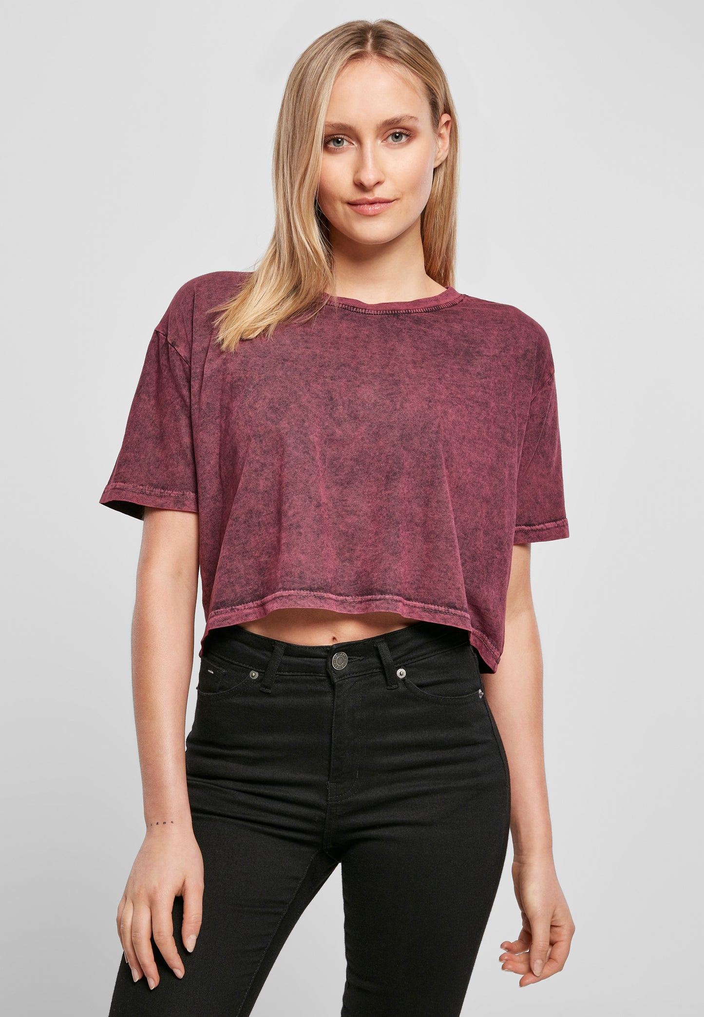 Ladies Acid Washed Cropped Tee