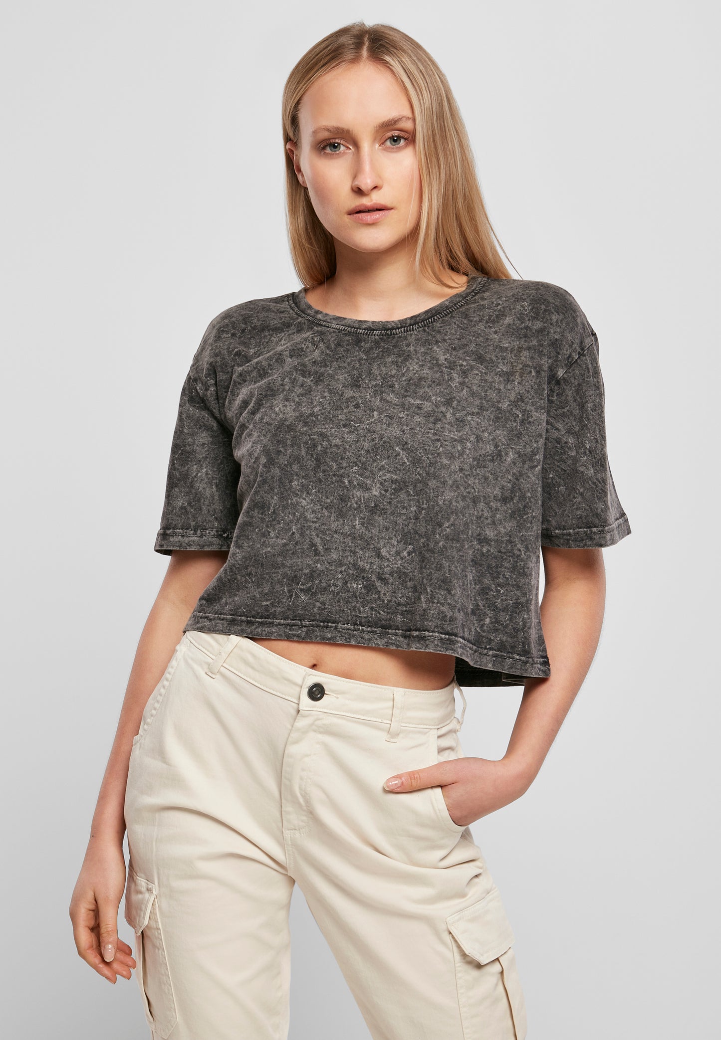 Ladies Acid Washed Cropped Tee