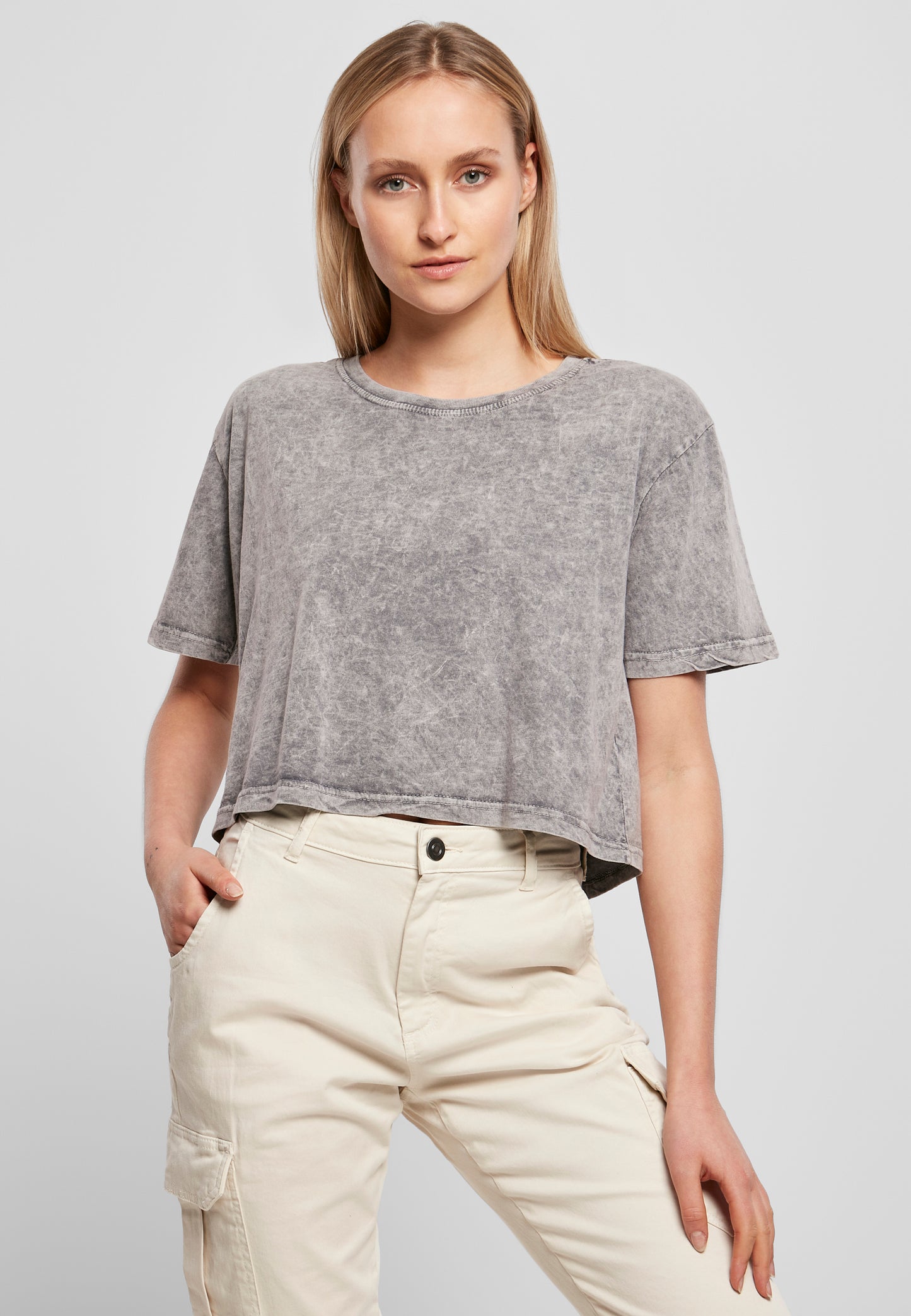 Ladies Acid Washed Cropped Tee