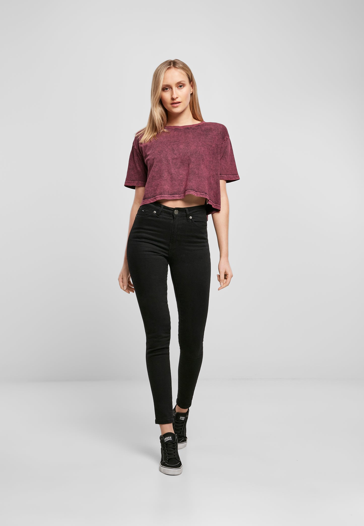 Ladies Acid Washed Cropped Tee