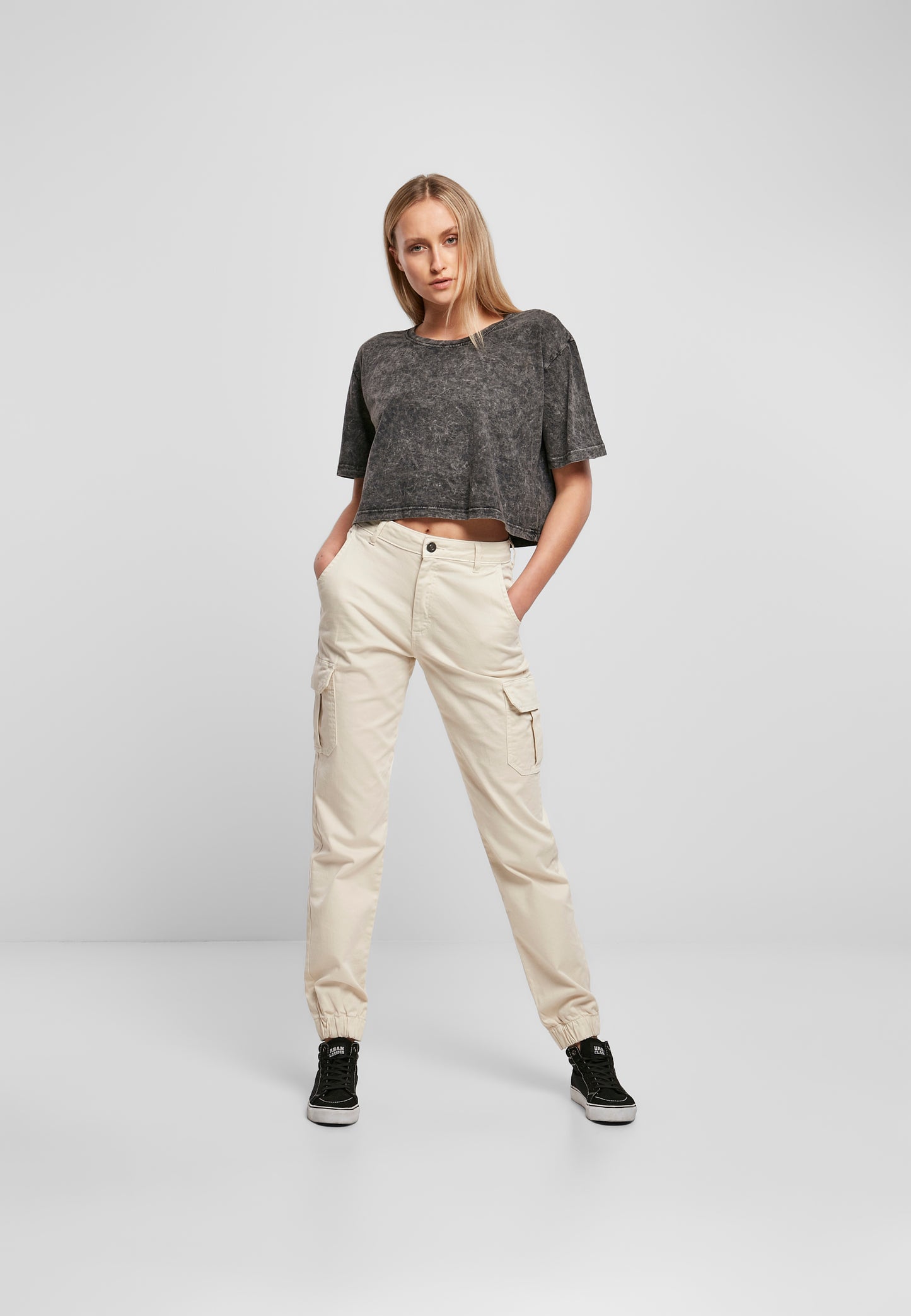 Ladies Acid Washed Cropped Tee