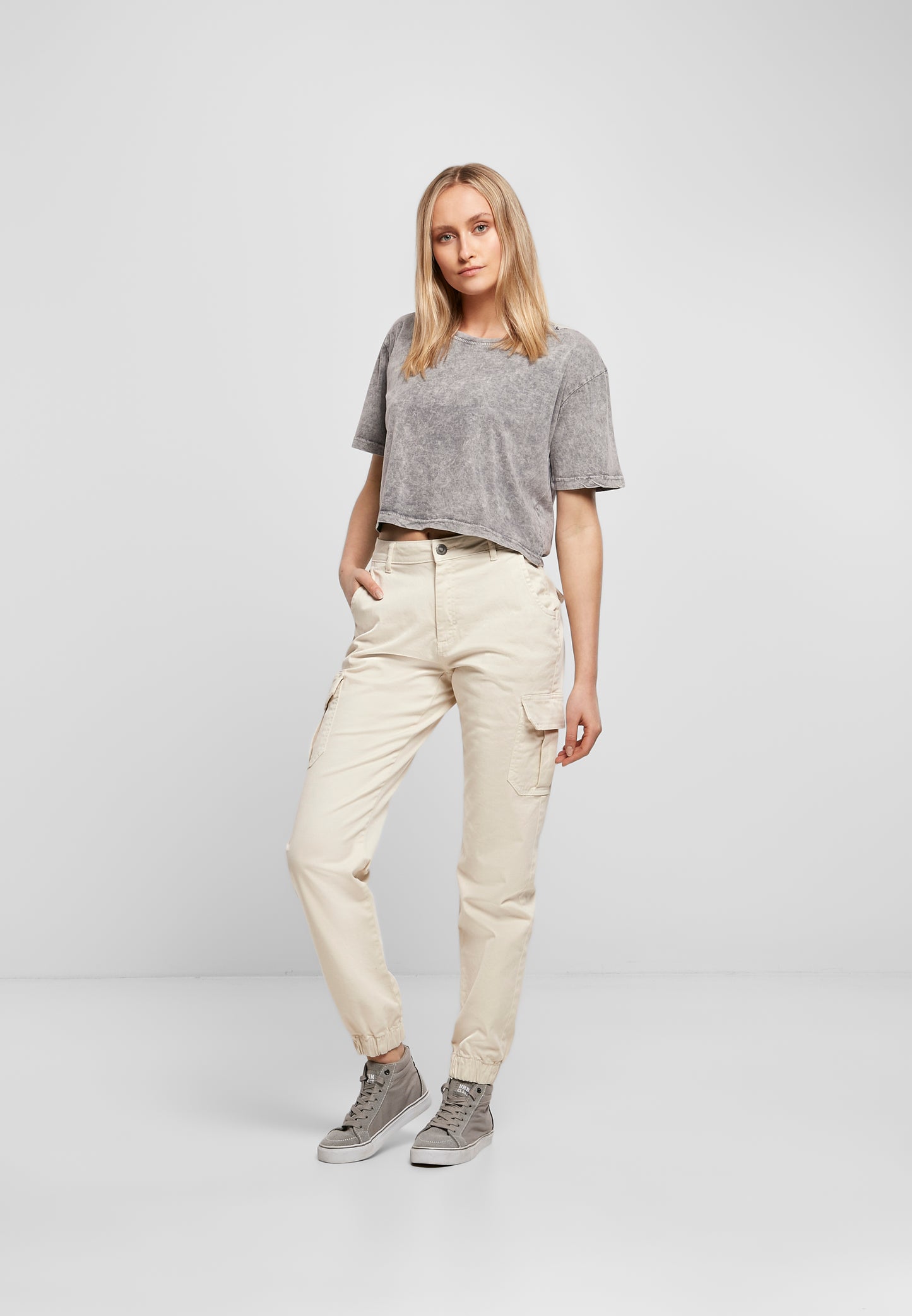 Ladies Acid Washed Cropped Tee