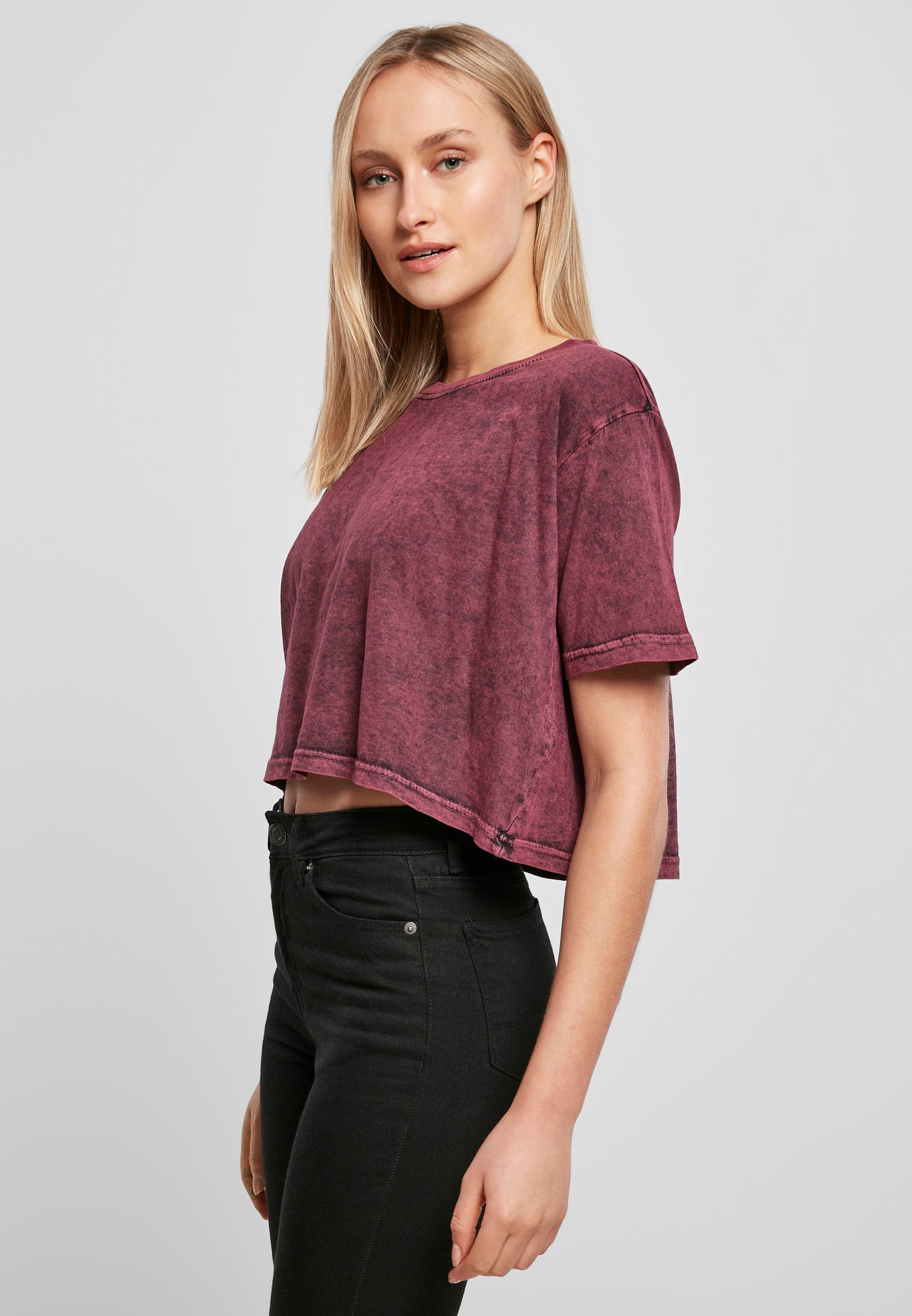 Ladies Acid Washed Cropped Tee