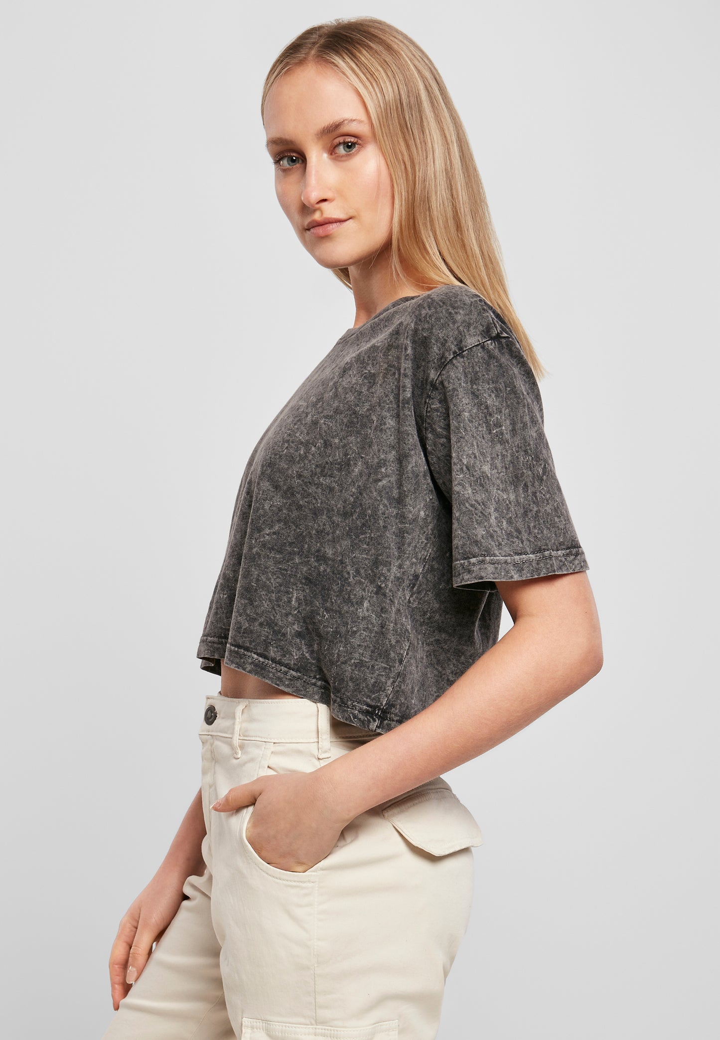 Ladies Acid Washed Cropped Tee