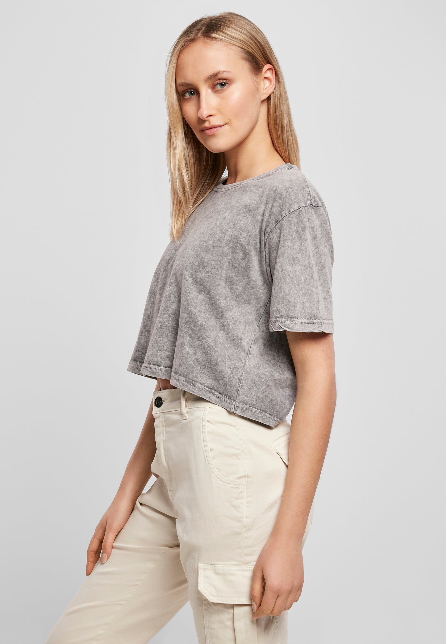 Ladies Acid Washed Cropped Tee