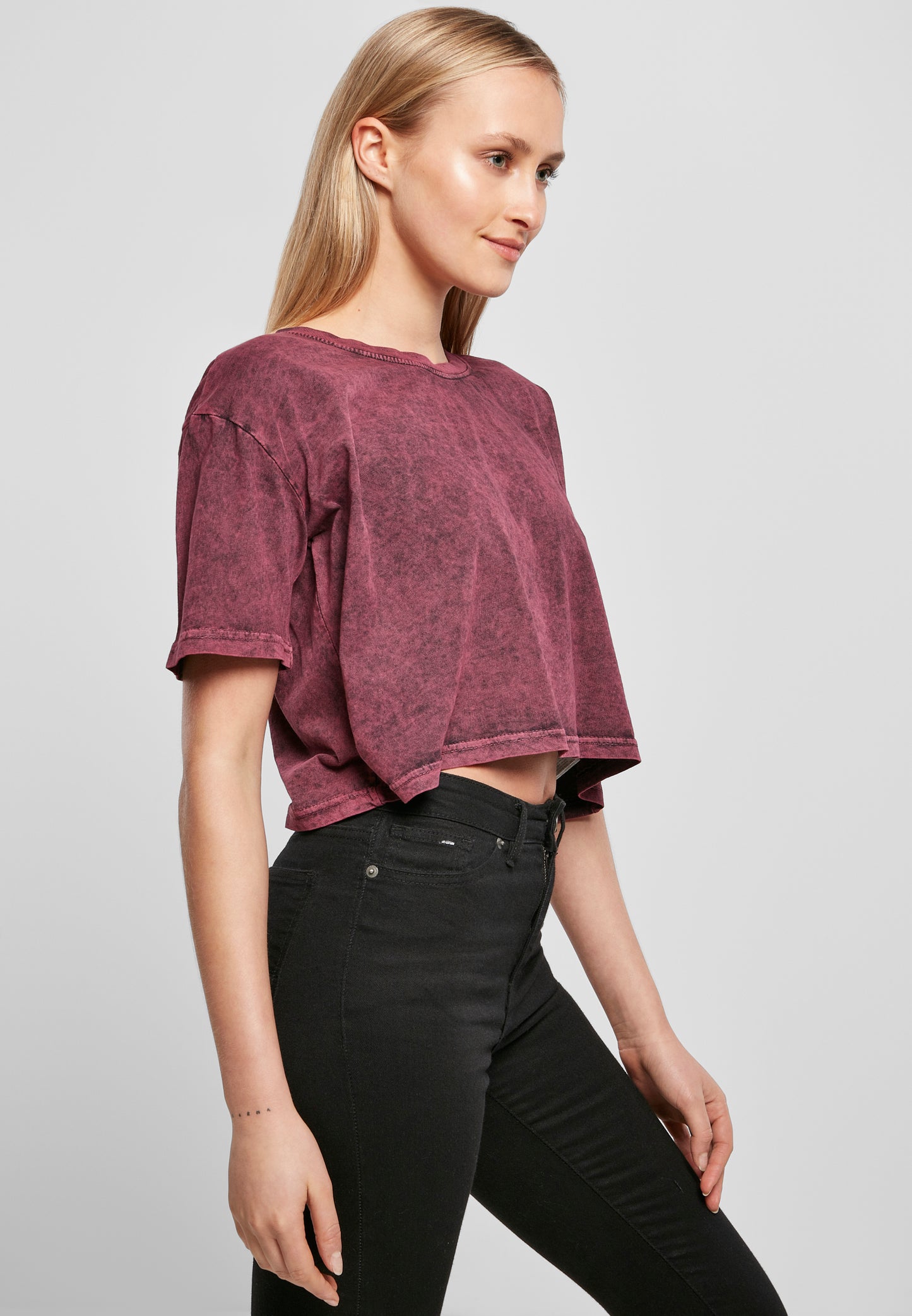 Ladies Acid Washed Cropped Tee