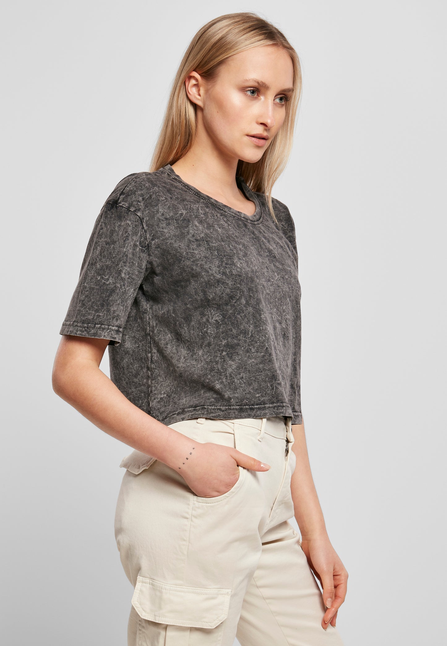Ladies Acid Washed Cropped Tee