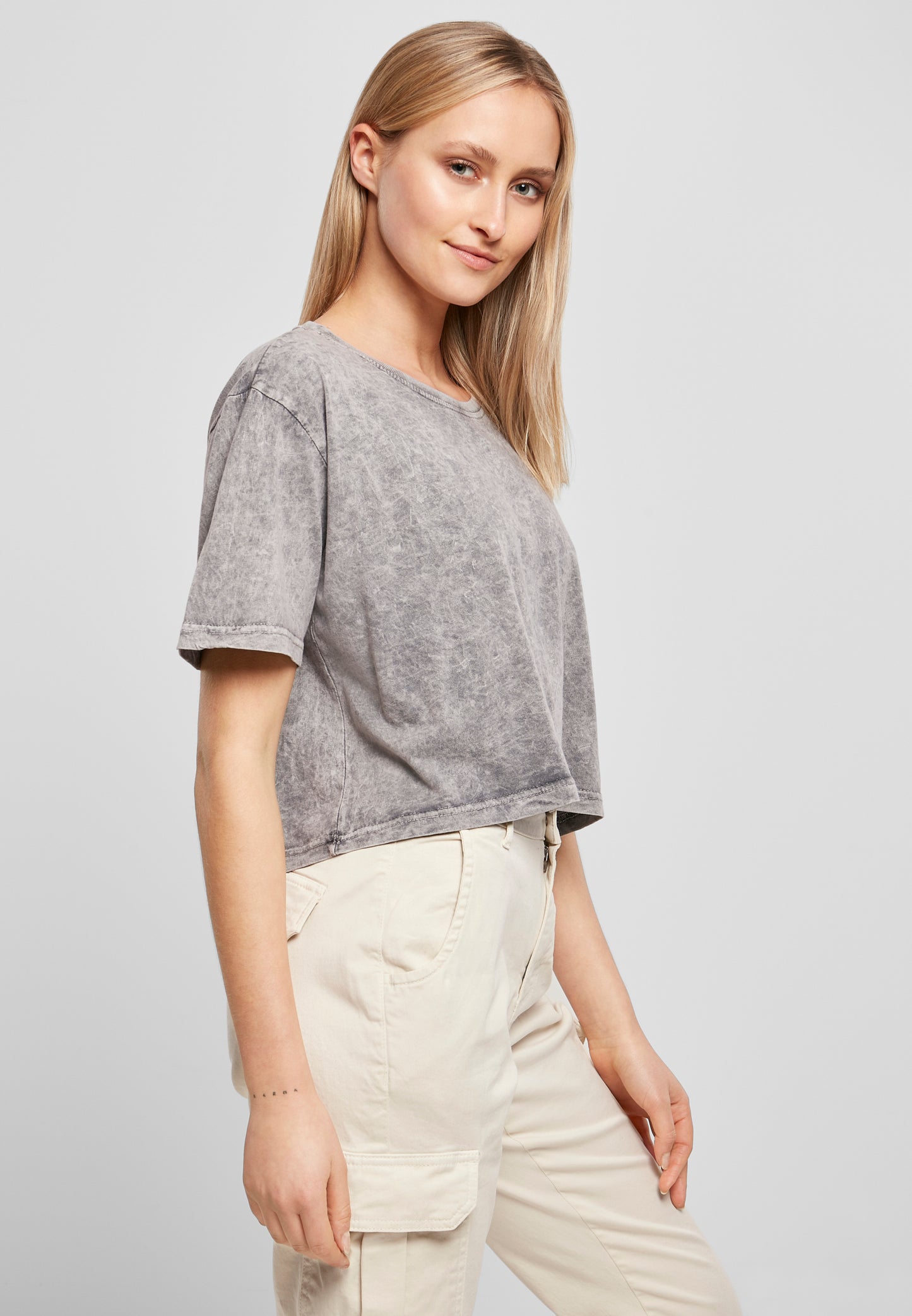 Ladies Acid Washed Cropped Tee