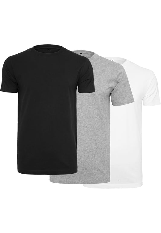 T-Shirt Round Neck 3-Pack black heather grey white