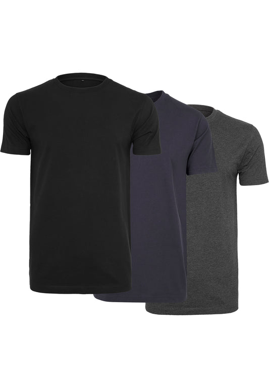 T-Shirt Round Neck 3-Pack black navy charcoal