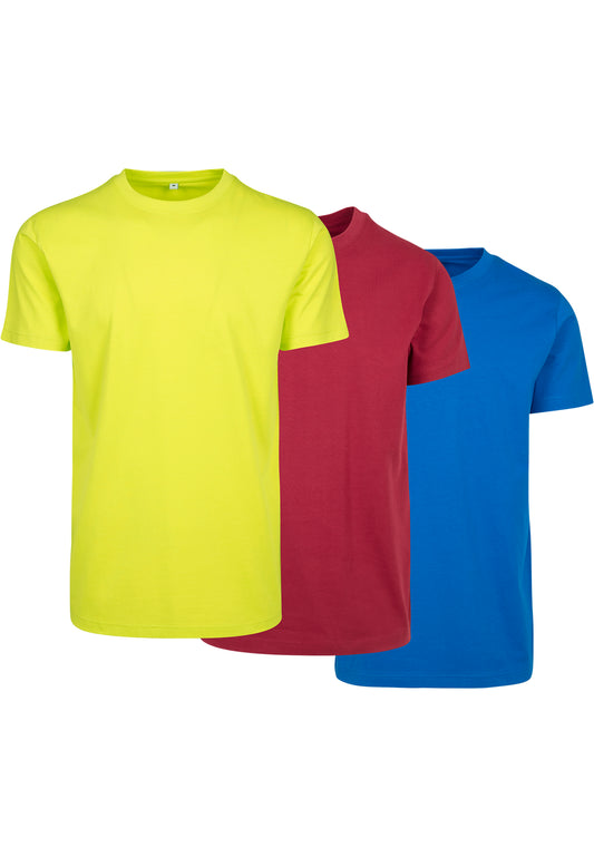 T-Shirt Round Neck 3-Pack fluorescent yellow burgundy classic blue