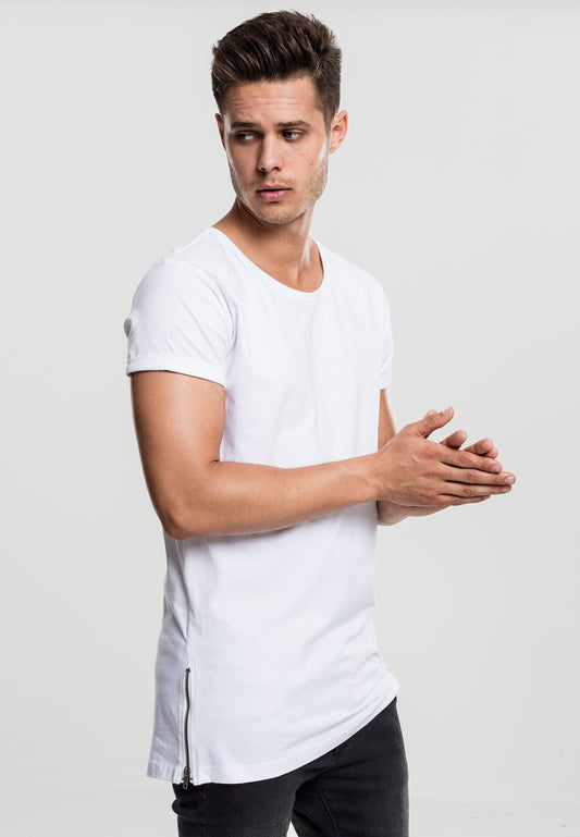 Long Shaped Side Zip Tee white