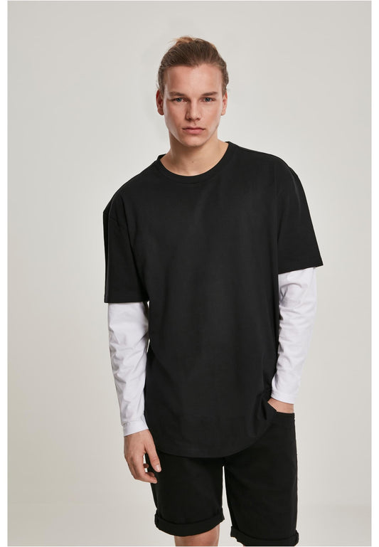 Oversize T-Shirt Longsleeve Shaped Double Layer schwarz weiß