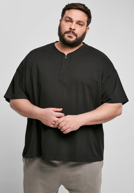 Oversize T-Shirt Henley schwarz