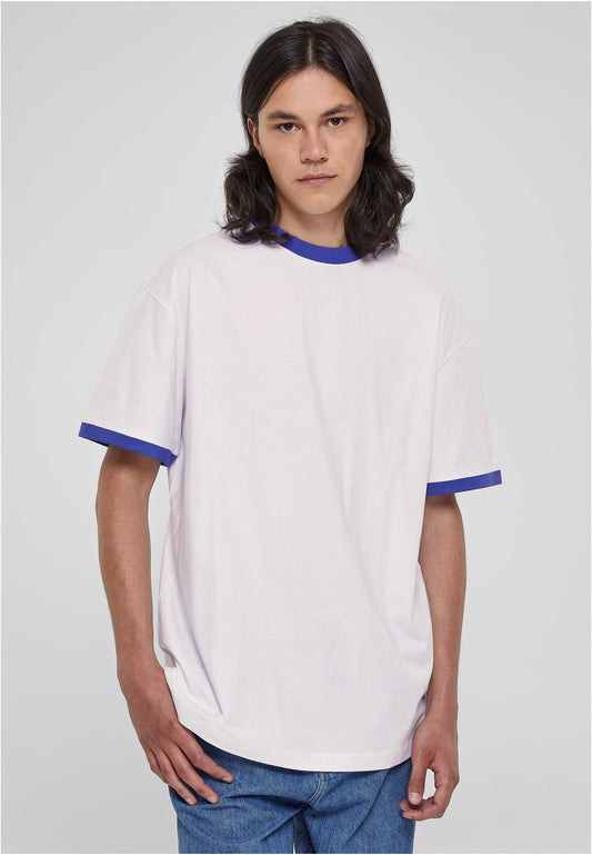 Oversize T-Shirt Ringer weiß royalblau