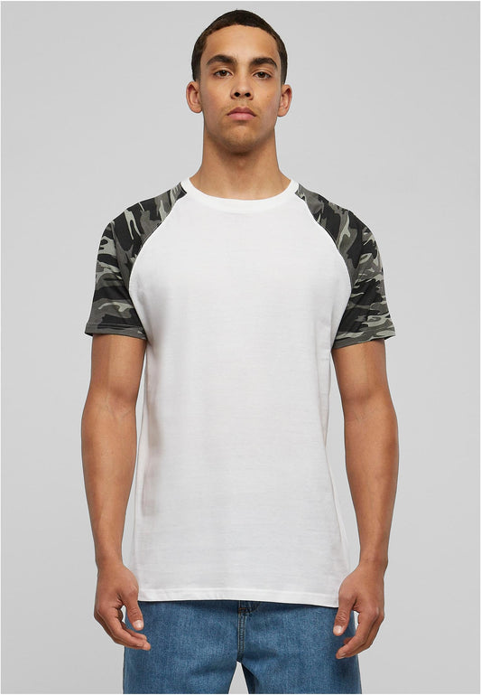 Herren Raglan T-Shirt mit Kontrastärmeln Weiß/Darkcamo