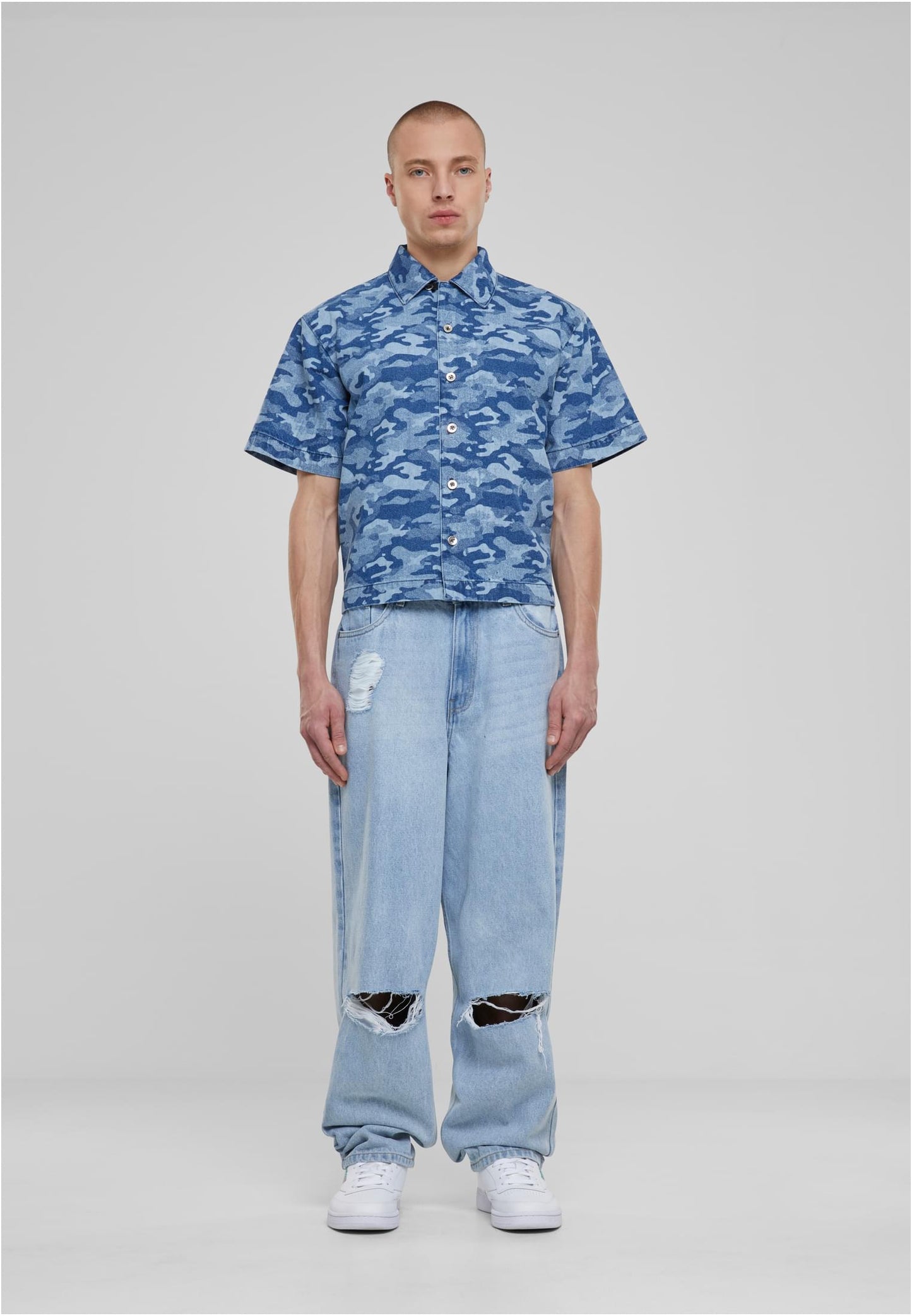 Laser Camo Printed Boxy T-Shirt bluelasercamo