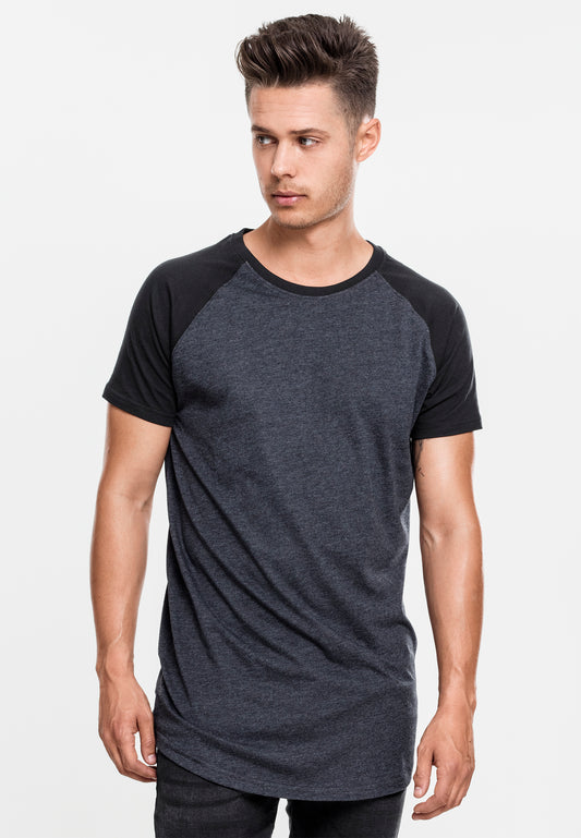Herren Long T-Shirt Shaped Fit Raglan Anthrazit/Schwarz (Charcoal)