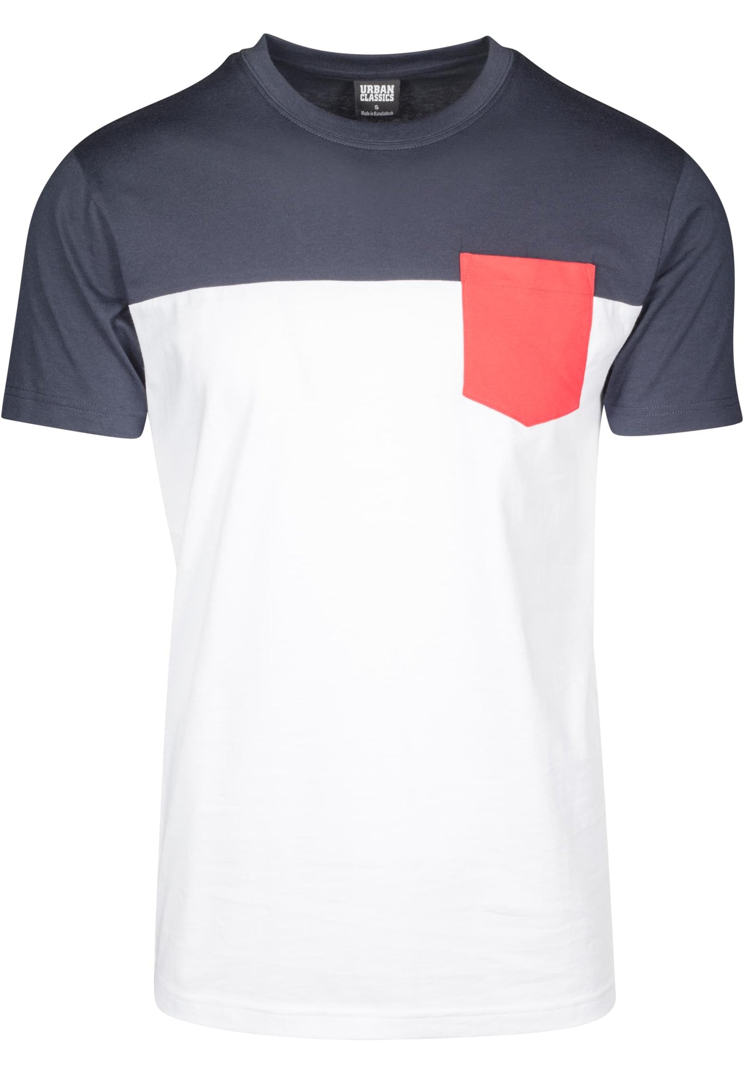 Herren T-Shirt mit Brusttasche 3-Tone Weiß/Marineblau/Feuerrot